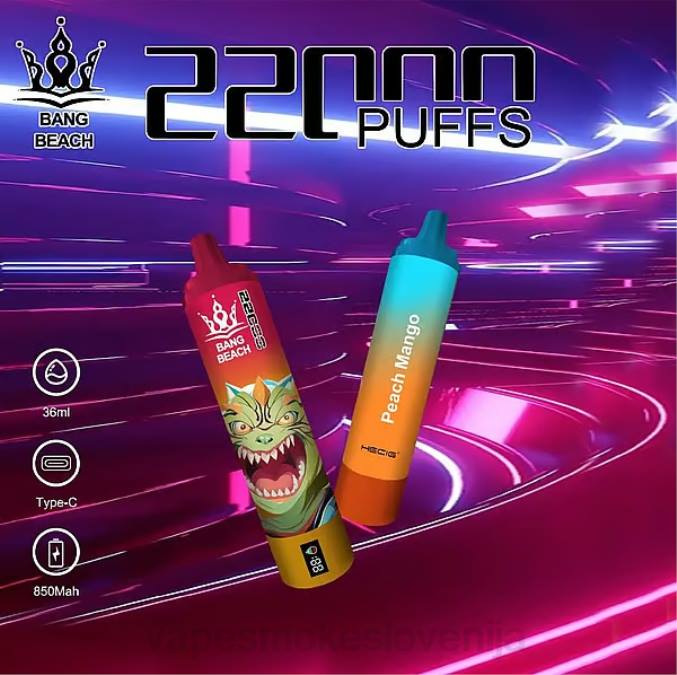 Vape Brez Nikotina 0FP624 Bang Beach Pametni zaslon z 22000 vpihi breskev mango