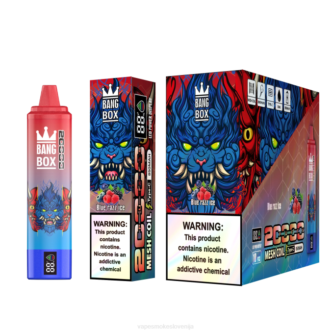 Vape Brez Nikotina 0FP659 Bang Box Pametni zaslon z 20000 vpihi modri razz led