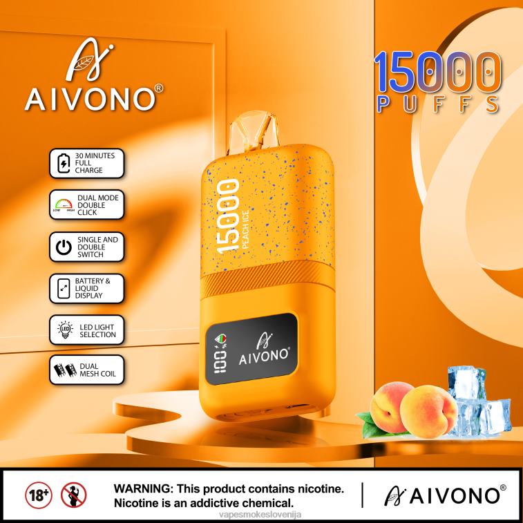 Vape Brez Nikotina 6FDXN59 Aivono AIM magic 15000 breskov led