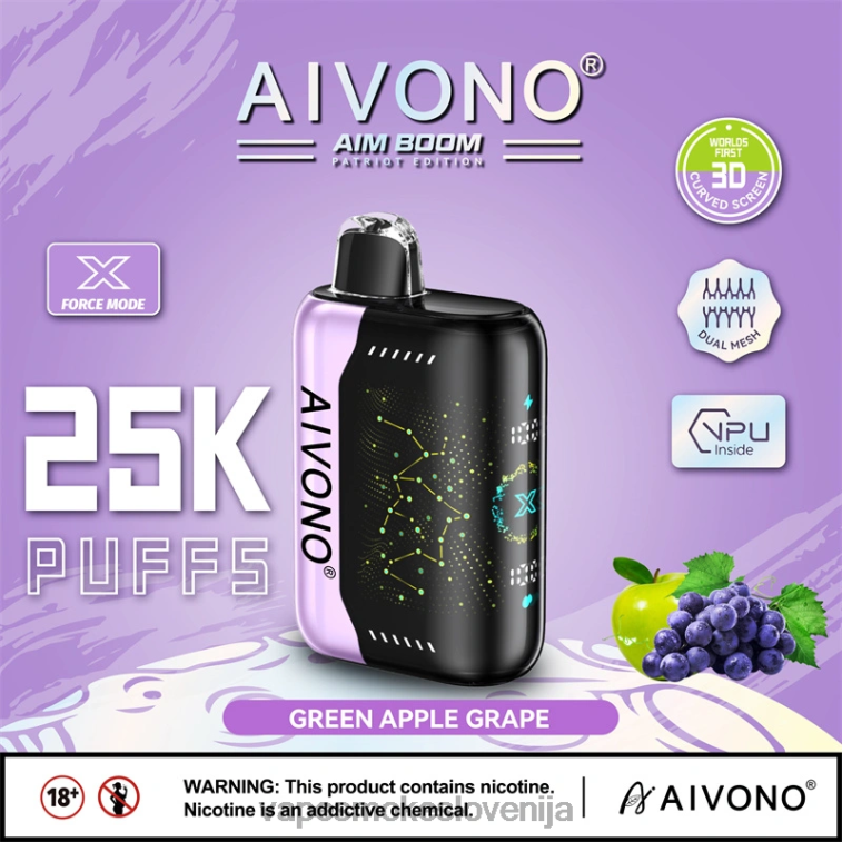 Vape Slovenija 6FDXN346 Aivono AIM BOOM 25000 zeleno jabolko grozdje