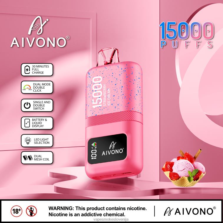 Vape Slovenija 6FDXN66 Aivono AIM magic 15000 jagodni sladoled
