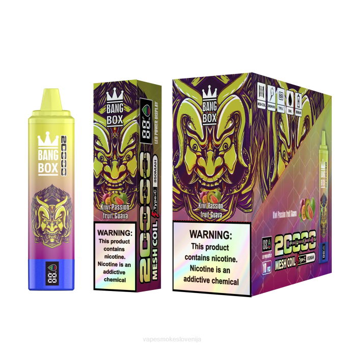Vape Tekočine 0FP650 Bang Box Pametni zaslon z 20000 vpihi kivi pasijonka guava