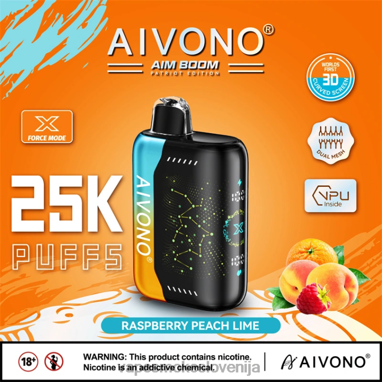 Vape Tekočine 6FDXN350 Aivono AIM BOOM 25000 malina breskev limeta