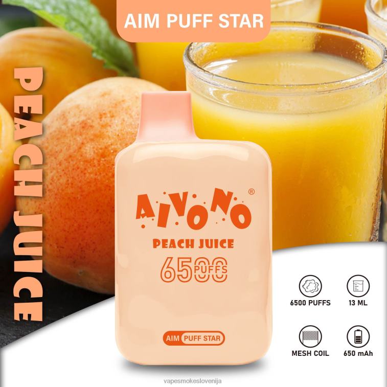 Vape Brez Nikotina 6FDXN289 Aivono AIM PUFF STAR 6500 breskov sok