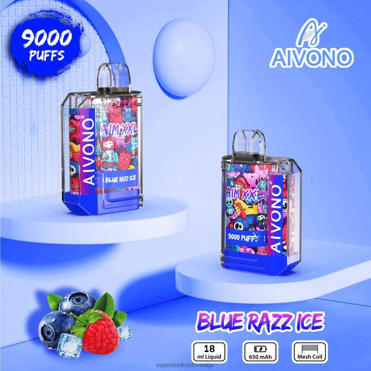 Vape Brez Nikotina 6FDXN54 Aivono AIM XXL 9000 prozorna nalepka za usta modri razz led