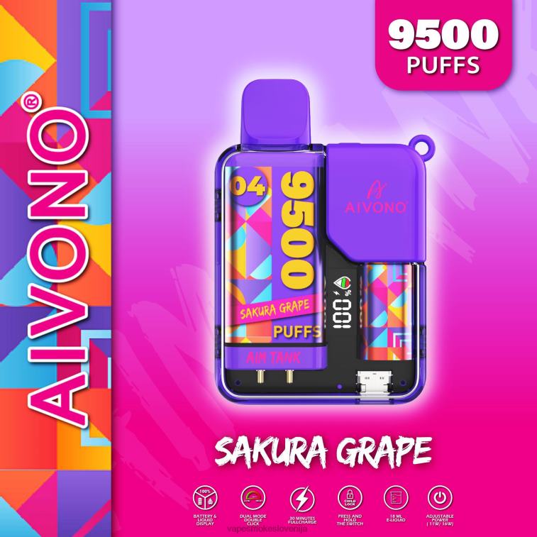 Vape Slovenija 6FDXN36 Aivono AIM TANK 9500 sakura grozdje