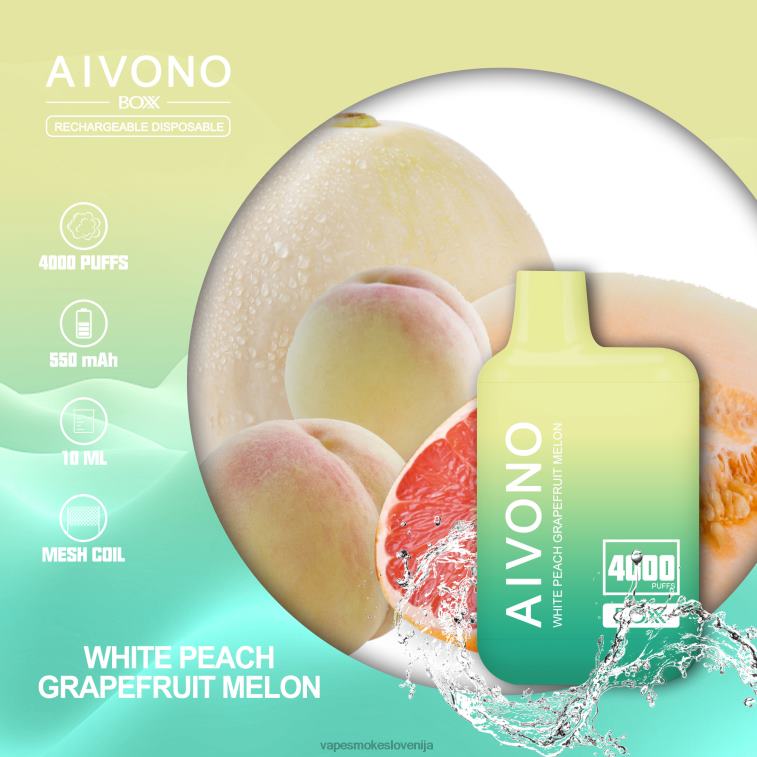 Vape Brez Nikotina 6FDXN224 Aivono AIM BOXX 4000 bela breskev grenivka melona