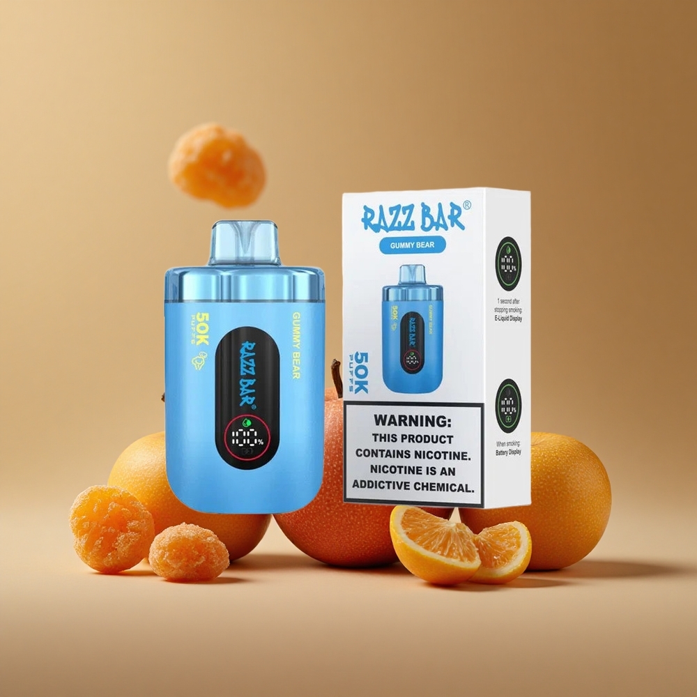 Razz Bar 50K E-cigareta 50000 Puffov Gumi Medved Tip-C Polnjenje